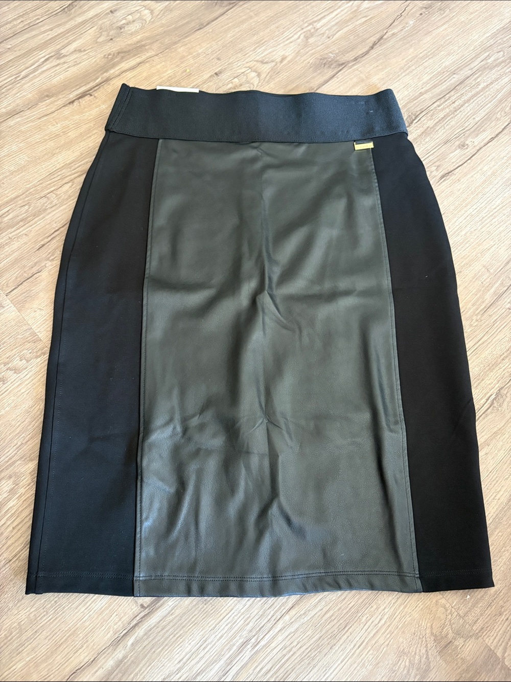 Calvin Klein Black Panel Faux-Leather Pencil Skirt